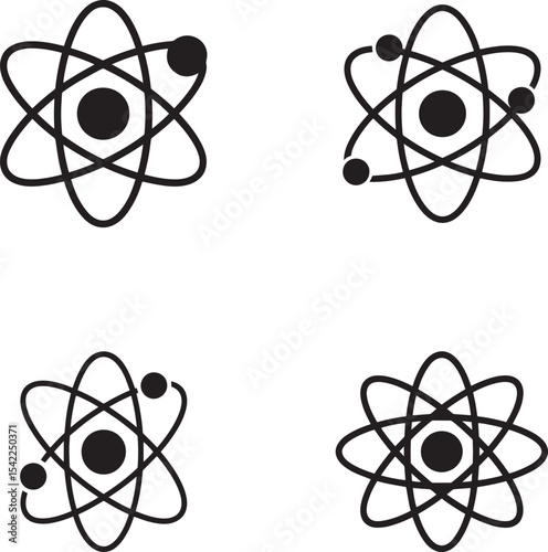 Atom icon vector illustration logo design, Proton Vector Icon Vector, A black and white image of a nuclear design