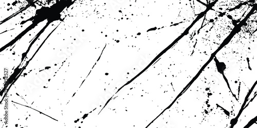 Abstract black ink stains and scratches grunge texture isolated white background. Intricate designs of lines and dots in various sizes, creating a dynamic and textured. 