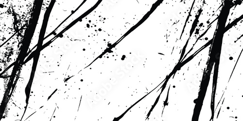 Abstract black ink stains and scratches grunge texture isolated white background. Intricate designs of lines and dots in various sizes, creating a dynamic and textured. 