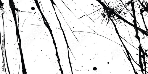 Abstract black ink stains and scratches grunge texture isolated white background. Intricate designs of lines and dots in various sizes, creating a dynamic and textured. 