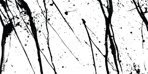 Abstract black ink stains and scratches grunge texture isolated white background. Intricate designs of lines and dots in various sizes, creating a dynamic and textured. 