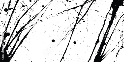 Abstract black ink stains and scratches grunge texture isolated white background. Intricate designs of lines and dots in various sizes, creating a dynamic and textured. 