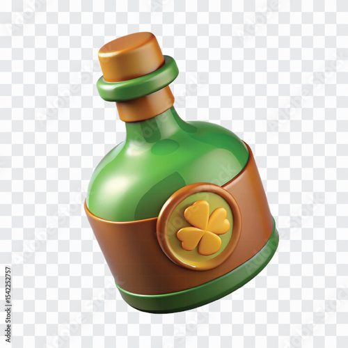 3D Irish Whiskey Bottle Icon PNG | Celtic Drink, Alcohol Beverage, Vintage Glass Bottle Illustration