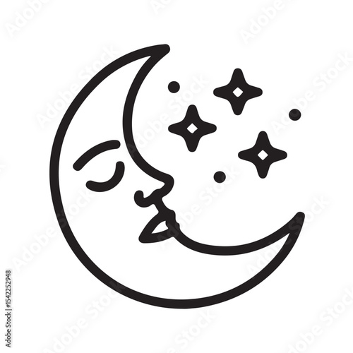 Sleeping crescent moon and twinkling stars night sky