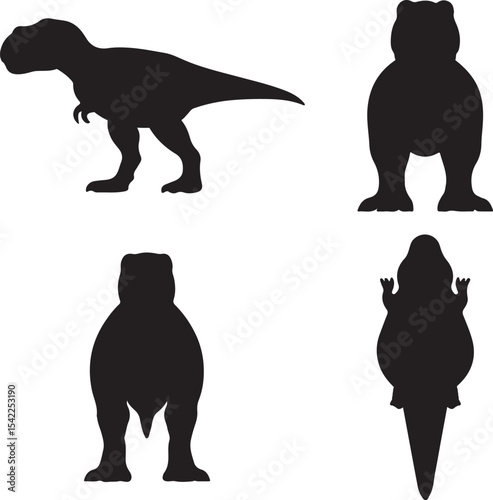dinosaur silhouette icons set side, front, back, and top views vector art illustration