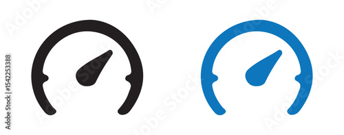 Minimal Speedometer Icons. Black and Blue Performance Gauge Set. Victor illustration eps 10