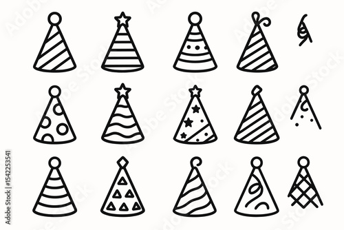 Set of decorative party hats with various patterns and designs