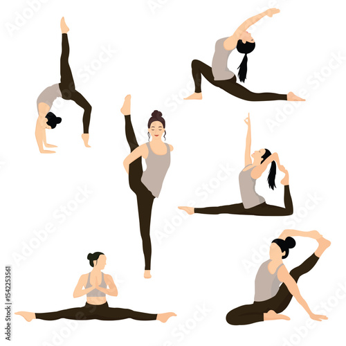 Women Practicing Various Yoga Poses – Vector Illustration
