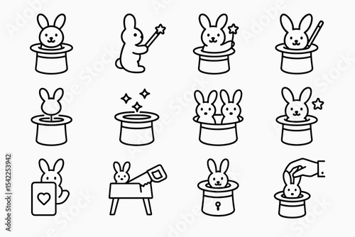 Magic bunny icons in various tricks and illusions