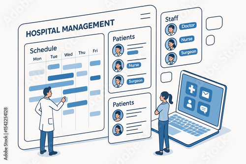 Digital hospital management system interface with medical staff and patient scheduling