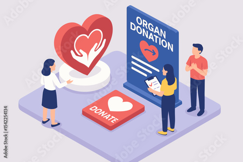 Organ donation awareness: diverse adults engaged in heart donation campaign
