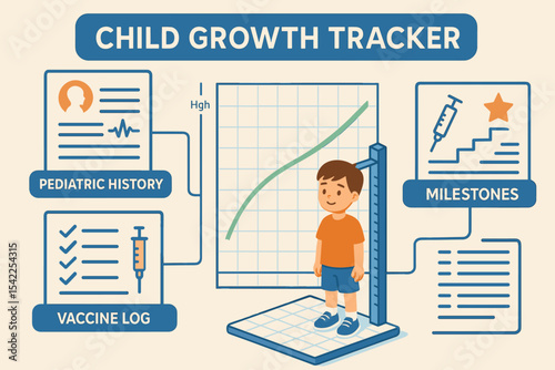 Child growth tracker with pediatric history and vaccine log milestones