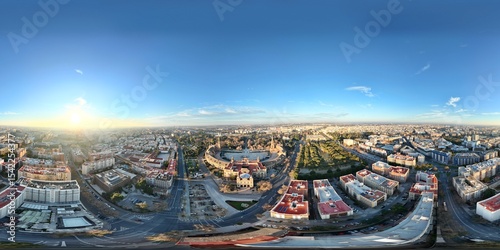 Aerial Panoramic View of Cityscape at Sunset