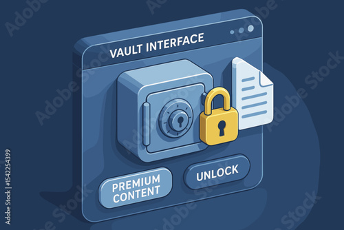 Digital vault interface with secure safe and unlock icon for premium content access