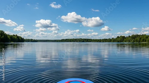 Serene lake view with ripples and clouds reflecting in the water, showcasing nature's tranquility