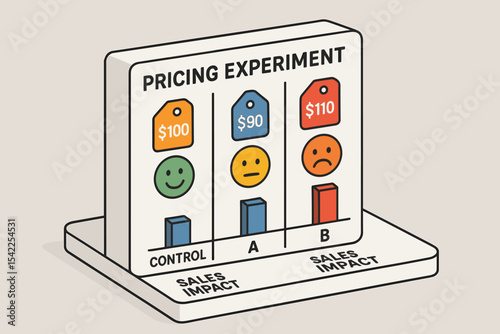 Pricing experiment chart with control, a/b testing, and sales impact indicators