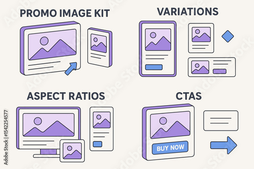 Promo image kit with variations, aspect ratios, and ctas for online marketing