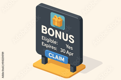 Bonus claim sign with expiration date and gift icon