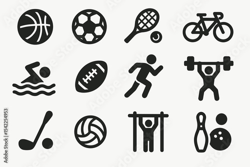 Collection of sports icons including basketball, soccer, tennis, and cycling