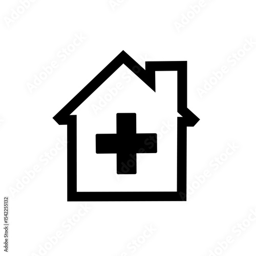 medical home illustration. Hospital, drugstore, pharmacy, clinic house symbol. Vector icon isolated on white background. Modern sign for web, mobile apps and ui design.