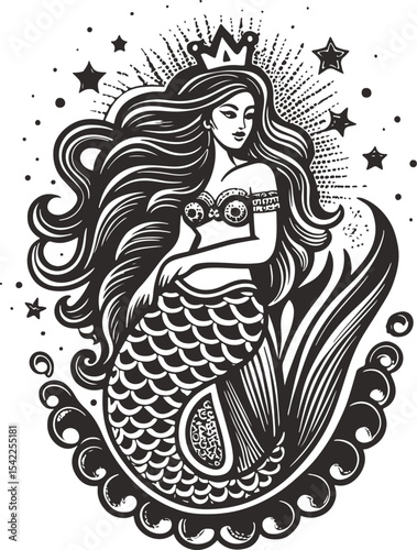 Realistic mermaid drawing vector