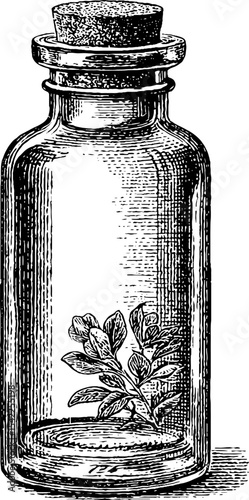 Vintage apothecary bottle label with engraving style for herbal design
