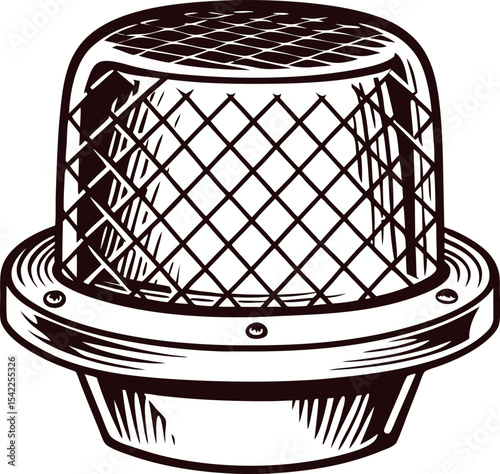 Vintage engraved drawing of industrial wire mesh vent cover isolated on white background