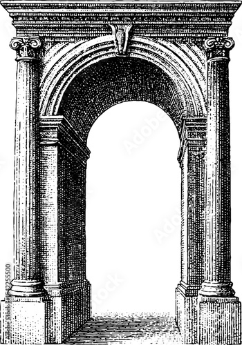 Vintage architectural keystone frame engraving design for historical art projects