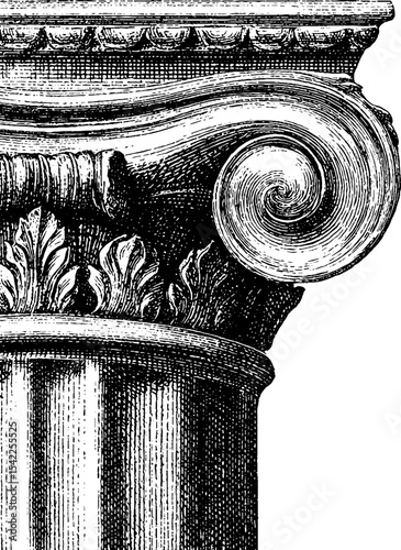 Vintage architrave detail in engraving style for architectural design