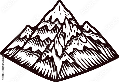 Hand drawn mountain peak illustration isolated on white background engraved vintage black and white sketch