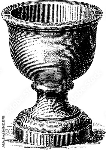 Vintage engraving of an artisan chalice with intricate borders for decorative design