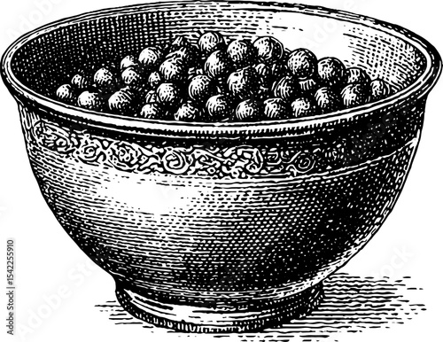 Vintage engraving style baby cereal bowl design for nostalgic decor and art prints