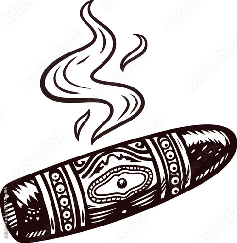 Detailed of a smoking cigar with intricate design elements
