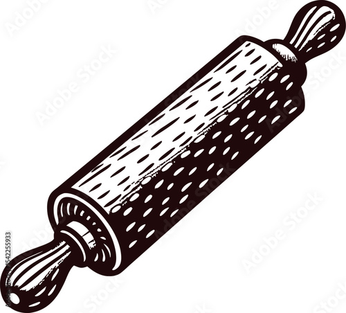 Vintage wooden rolling pin with textured handles