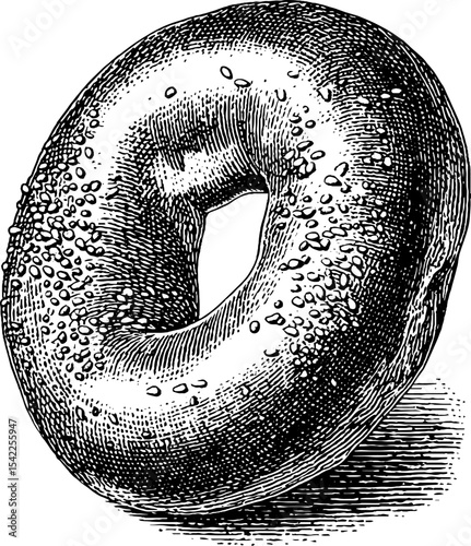 Vintage engraving style bagel with seeds for culinary art and design projects