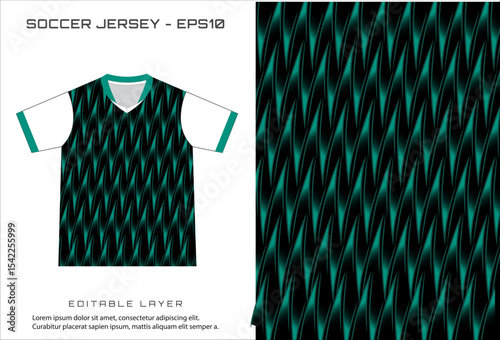 Soccer jersey design with teal and black abstract pattern white sleeves teal accents