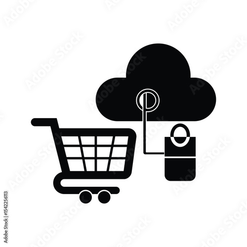 Shopping Cart Cloud Vector, Digital Shopping Cart in Cloud, Cloud Technology Online Shopping Cart Icon