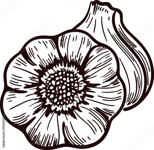 Hand drawn garlic bulb and clove isolated on white background illustration vintage botanical engraving