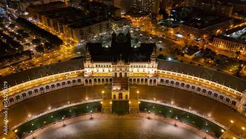Aerial Night View of Plaza de España in Seville
