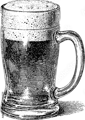 Vintage engraving of beer mug with foam for craft beer design and decor