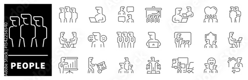 People icon set. Thin line icons set related to people and community. People thin line icons set. Family, human, team, community, friends, population