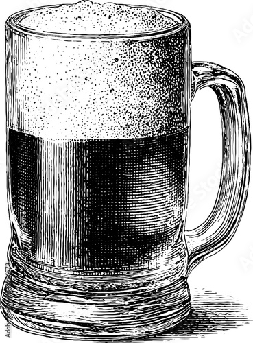 Vintage engraving of a beer mug with foam for retro design projects