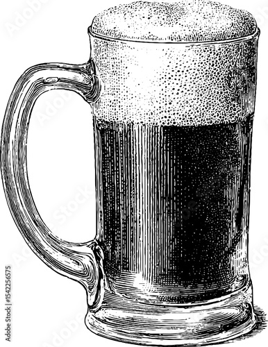 Vintage engraving of beer mug with foam perfect for oktoberfest festivities