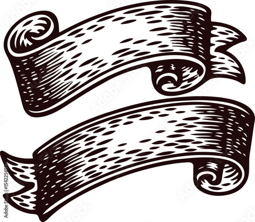 Vintage decorative scroll banners with intricate detailing