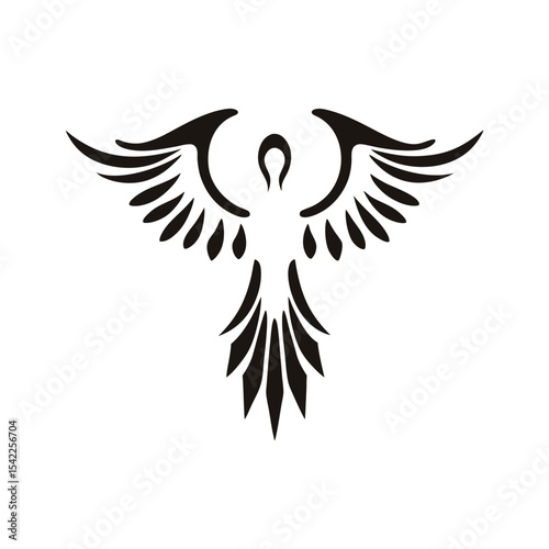 Stylized phoenix vector bird icon with abstract flames and elegant tribal shape, created for tattoos, logo branding, fire themes, and mythical artwork

