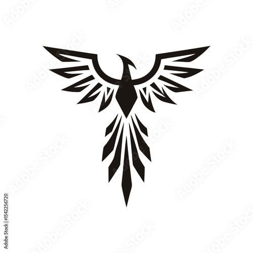 Stylish geometric phoenix bird logo vector icon, modern firebird design with sharp edges and abstract shapes for dynamic branding and creative visuals

