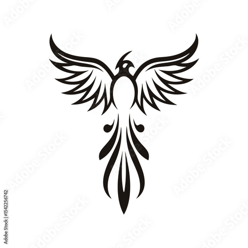 Luxury phoenix bird vector icon with modern elegant curves, tribal linework and fire themes, ideal for brand identity, tattoo design, and mythical visuals

