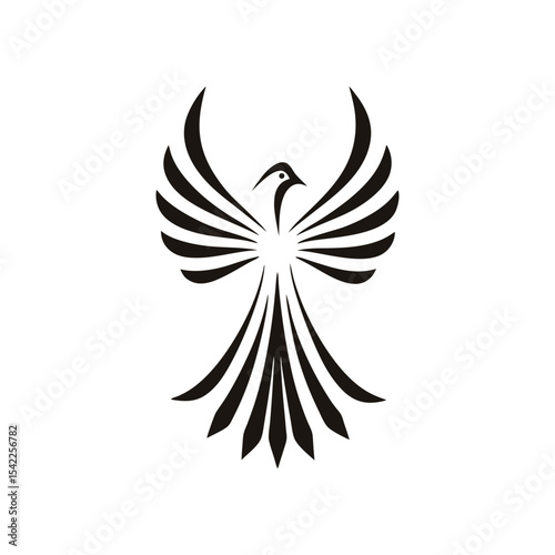 Phoenix logo symbol in tribal flame vector style, crafted with bold wings and elegant curves, perfect for branding, tattoos, fantasy designs, and icons

