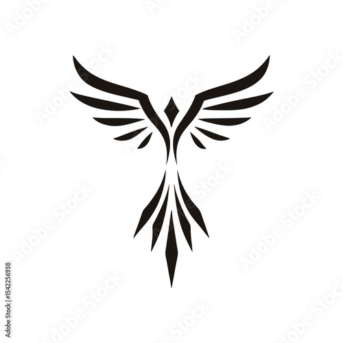 Modern geometric phoenix bird logo vector icon, minimalist firebird illustration, creative brand symbol for corporate identity and elegant marketing design

