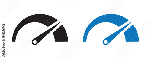 Minimal Speedometer Icons. Black and Blue Performance Gauge Set. Victor illustration eps 10
